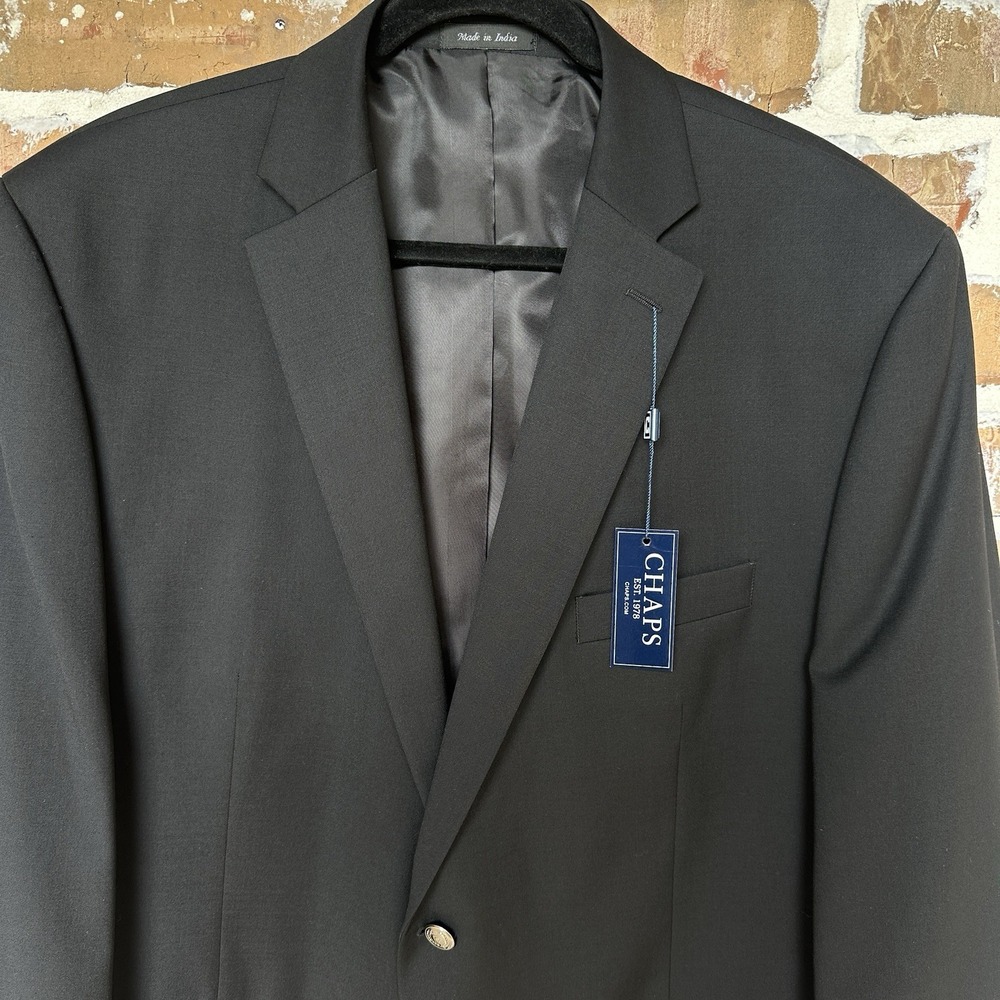 Chaps Ralph Lauren Blazer Sport Jacket Men's 48R Black Wool Blend Silver Button - Picture 2 of 15